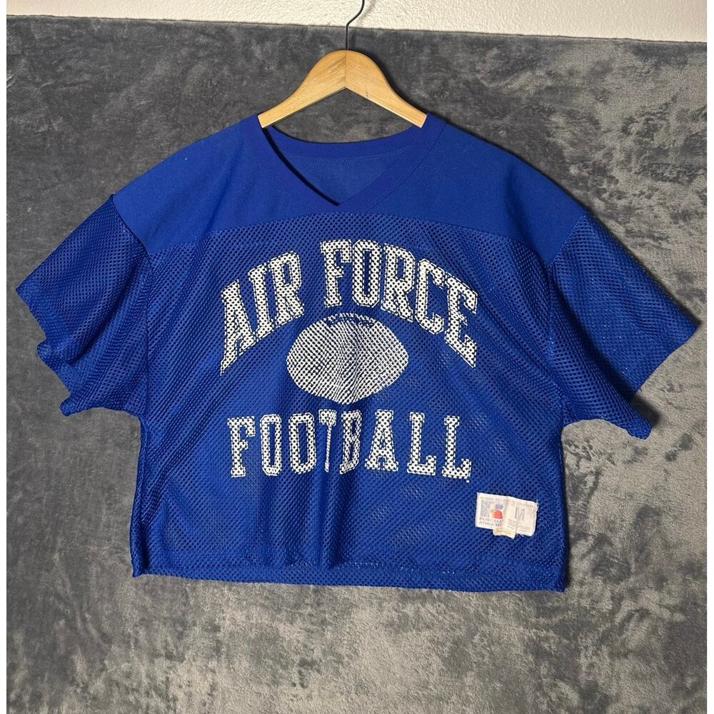 Vintage 90s Russell Athletic Air Force Football Mesh Jersey Crop Top Blue M USA!